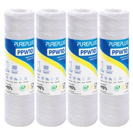 PUREPLUS 5 Micron 10"x2.5" Whole House String Wound Sediment Filter for Well Water, Replacement Cartridge for Universal 10 inch RO System, WP-5, Aqua-Pure AP110, CFS110, Culligan P5, WFPFC4002, 4Pack