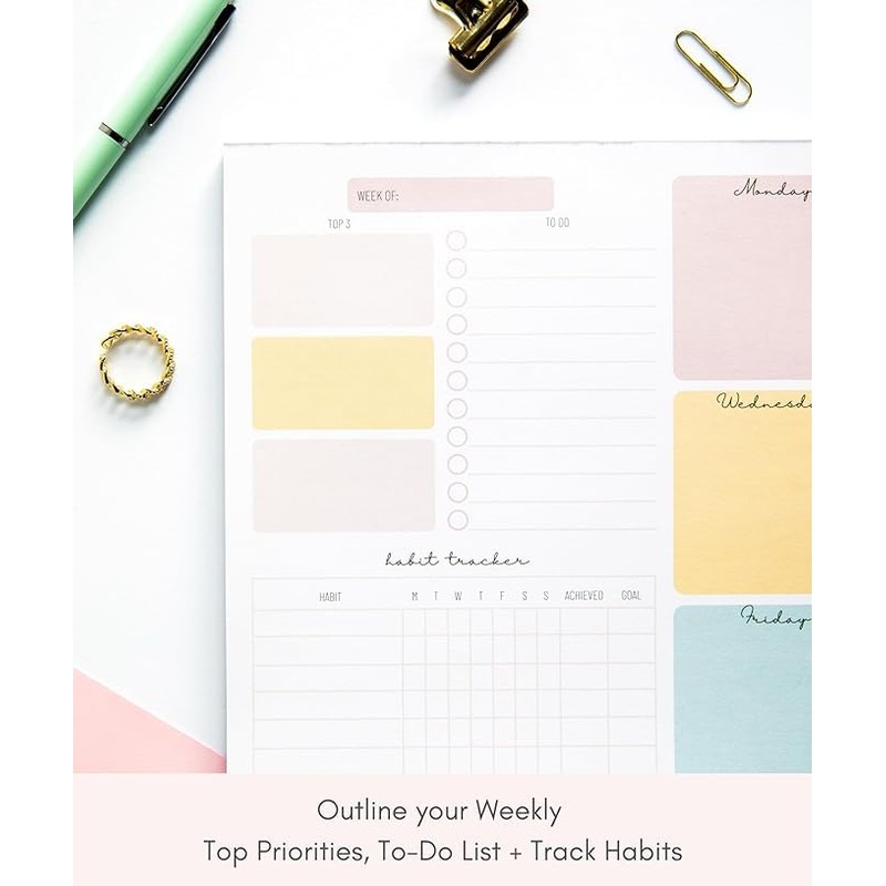 Weekly To Do List Notepad with 52 Undated Sheets（8.5"×11"）- Weekly