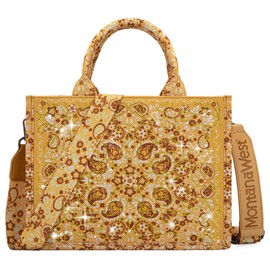 Montana West Sparkly Tote Bag Western Paisley Top Handle Purses Cashew Flower Satchel Handbags Rhinestone Purses for Women MWC-311MST
