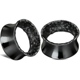 LADEMAYH 2Pcs Hammered Design Ear Plugs Tunnels Gauges, 3/4in (19mm) Black Double Flared Saddle Gauges for Ears, Hypoallergenic Surgical Stainless Steel 316L Ear Stretching Body Jewelry