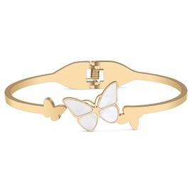 WEVENI Cute Butterfly Bracelet 18K Gold Stainless Steel Shell Butterfly Jewellery for Women Girls Charms Butterfly Gifts, Stainless Steel, Zircon gemstone.
