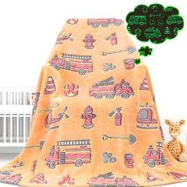 Gdindff Glow in The Dark Blanket Toy Fire Trucks Blankets for Toddler Boys Gifts Cars Throw Blanket Firetruck Birthday Gifts for Kids