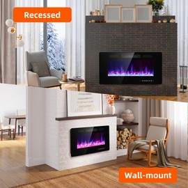 Zionheat 36 inches Electric Fireplace-Wall Fireplace for Living Room-Fireplace Heater Insert Wall Mounted with Remote Control,Timer,12 Flame Colors,750/1500W