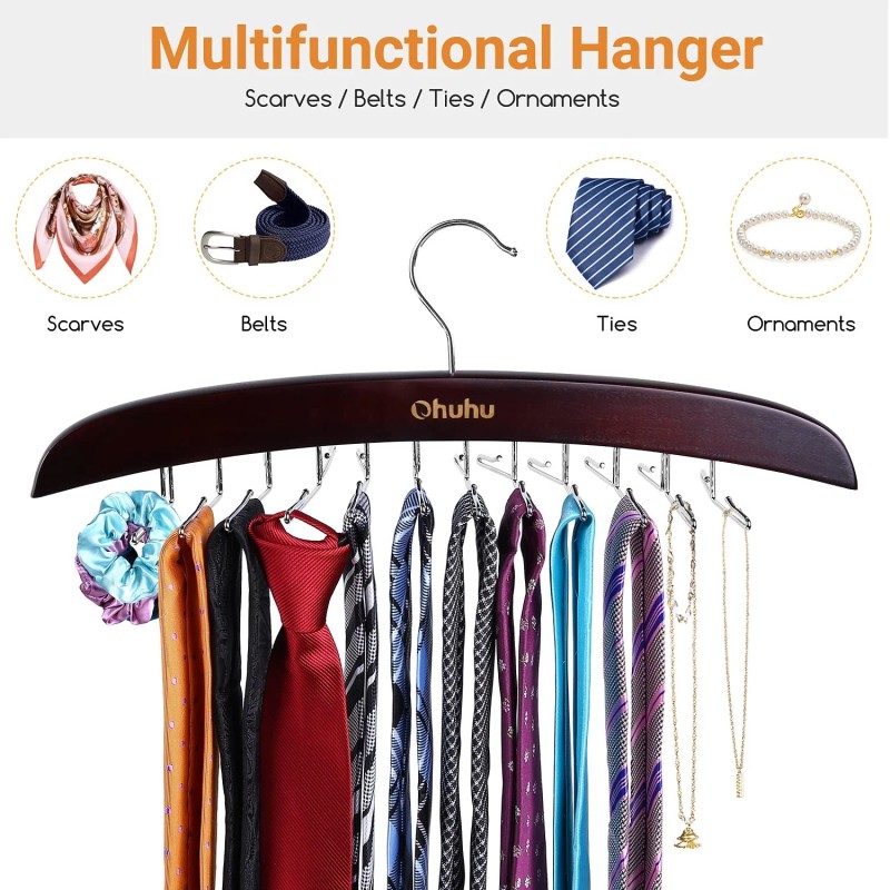 Ohuhu Tie Organizer, Ohuhu 24 Hook Tie Hanger Rack for