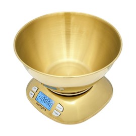 Digital Kitchen Scale with Bowl - Gold Stainless Steel 12lbs Capacity - LCD Display Grams and Ounces Battery Included
