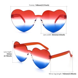 CHEERYMAGIC Heart Shaped Rimless Sunglasses Union Jack Frameless Glasses UV400 Britain Sunglasses Transparent Colored Heart Eyewear for Women Men Summer Party Festival A7HBLYJ