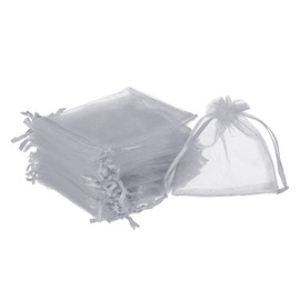 MECCANIXITY 100pcs Organza Bags 4x5 Inch Drawstring Favor Pouches Sheer Mesh Bag for Gift Jewelry Wedding Party Christmas Candy Grey