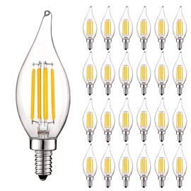 LUXRITE Vintage Candelabra LED Bulb 60W Equivalent, 550 Lumens, 3500K Natural White, LED Chandelier Light Bulbs 5W, Dimmable, Flame Tip Clear Glass, Filament LED Candle Bulbs, E12 Base (24 Pack)