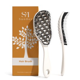 Boar Bristle Hair Brush, Curved Vented Brush for Wet Dry Hair