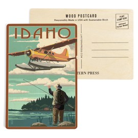 Idaho, Float Plane and Fisherman (4x6 Birch Wood Postcards, 2-Pack Stationary, Rustic Home Wall Decor)