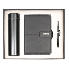 Shadow Breeze A5 Leather Notebook, Insulated Thermos and Executive Pen Gift Set in Premium Gift Box, 172 Pages 100GSM Ruled Pages, 12 oz, Great Gift for Business, School, Home (Black)