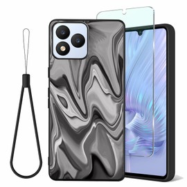 Tuxiwei Drop Protective TPU Case for Vortex J24 with HD Tempered Glass Screen Protector [Black Strap] Vortex CellularJ24 Cover Anti-Fingerprint Sturdy Rubber, Art Printed Grey Wavy Painted for Men
