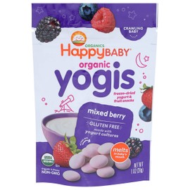 Happy Baby Organic Yogis Freeze-Dried Yogurt & Fruit Snacks Mixed Berry, Organic Gluten-Free Easy to Chew Probiotic Snacks for Babies & Toddlers, 1 Ounce, Pack of 1