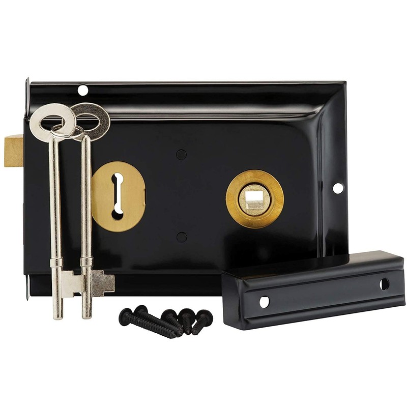 Traditional 6" x 4" Black Rim Sashlock - Surface Mounted
