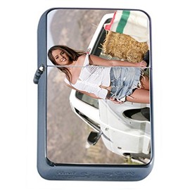 Perfection In Style Silver Flip Top Oil Lighter Vintage Farm Girl Design 006