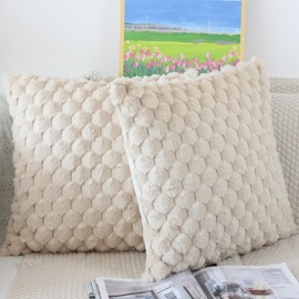 NIULAA Fluffy Cushion Cover, 40 x 40 cm, Beige, Set of 2, Plush Decorative Cushion Covers, Soft Striped Cushion Cover, Luxury Fur, Decorative Cushion, Sofa Cushion, Cuddly Cushion Covers, Living Room