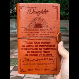 To My Daughter leather journal from Mom Dad - I'm Proud of You, Love Mom - 140 Page Keepsake Notebook Gift, Refillable Travel Journal Diary Sketch Book Writing Journal Graduation Back to School Gift
