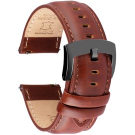 Ottoody Genuine Leather Replacement Watch Band, 0.71, 0.75, 0.79, 0.83, 0.87 inch (18, 19, 20, 21, 22 mm), Quick Release, No Tools Required, Elegant, Calf Leather, Sweatproof, Pleasant Feel, Leather