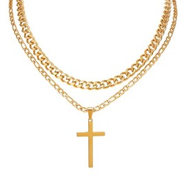 MILAKOO 2pcs Cuban Link Ketten Halskette für Unisex vergoldet Edelstahl Kreuz Anhänger Erstkommunion Halsketten