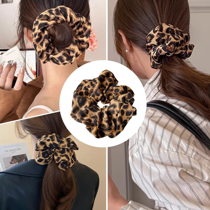 Leopard Print Headband 2 Pieces Silk Hair Bobbles Large Hair