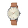 Casio LTP-VT01L-5B Women's Minimalistic Beige Dial Brown Leather Band Watch