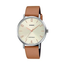 Casio LTP-VT01L-5B Women's Minimalistic Beige Dial Brown Leather Band Watch