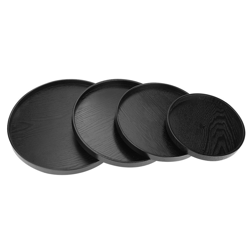 Serving Trays, Super Round, Black, Non-Slip Wooden Plates, 21 cm/24