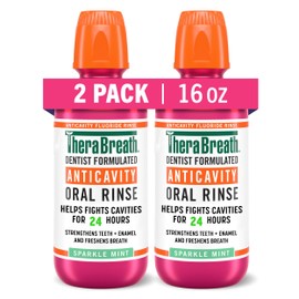 TheraBreath Anticavity Fluoride Mouthwash, Sparkle Mint, Dentist Formulated, 16 Fl Oz (2-Pack).