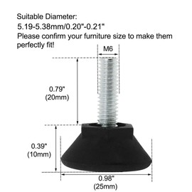 Sourcingmap M6 x 20 x 25mm Furniture Glide Leveling Feet Adjustable Leveler Floor Protector for Chair Sofa Table Leg 2 Pack