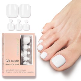 Anglicolor Short Toenails for Gluing, White French Square Toenails for Sticking, Women's Nails, 16 Sizes, 32 Toenails Set, Nail Tape Glue (White, Pack of 32)