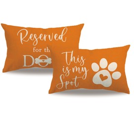 2Pack Dog Lumbar Pillow Covers Orange Double-sided printed Reserved for The Dog Funny Pet Paw Decor Cushion Cover Pet Dog Lover Pillowcases 12”×20” For Dog Lovers Moms Girls Women Gifts (Orange)