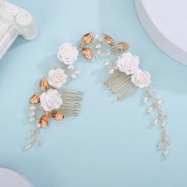 Xerling White Flower Gold Leaf Hair Vine Vintage Hair Combs Headpiece Hair Accessories for Women Flower Girls Bride Wedding Prom Headband (Gold)