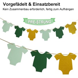 Prestrung Babyparty Deko Onesies-Banner Neutrale Girlande Grün Gold Baby Shower Wachsen Girlande für Mädchen Junge Gender Reveal Willkommen Baby-Party Dekoration Kinderzimmer Deko