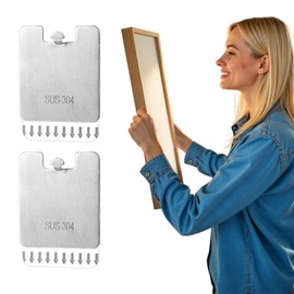 4pcs Picture Frame Hanging Hooks & 4 Adhesive Strips, Free Hanging Metal Paint Hanging Hooks Kit Picture Hangers Tool Without Nails, No Damage to Wall