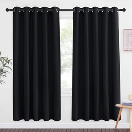 NICETOWN Black Out Curtain Drape for Night Shift - Light Reducing Thermal Insulated Solid Grommet Blackout Window Treatment for Bedroom (1 Piece,66 inches by 72 inches,Black)