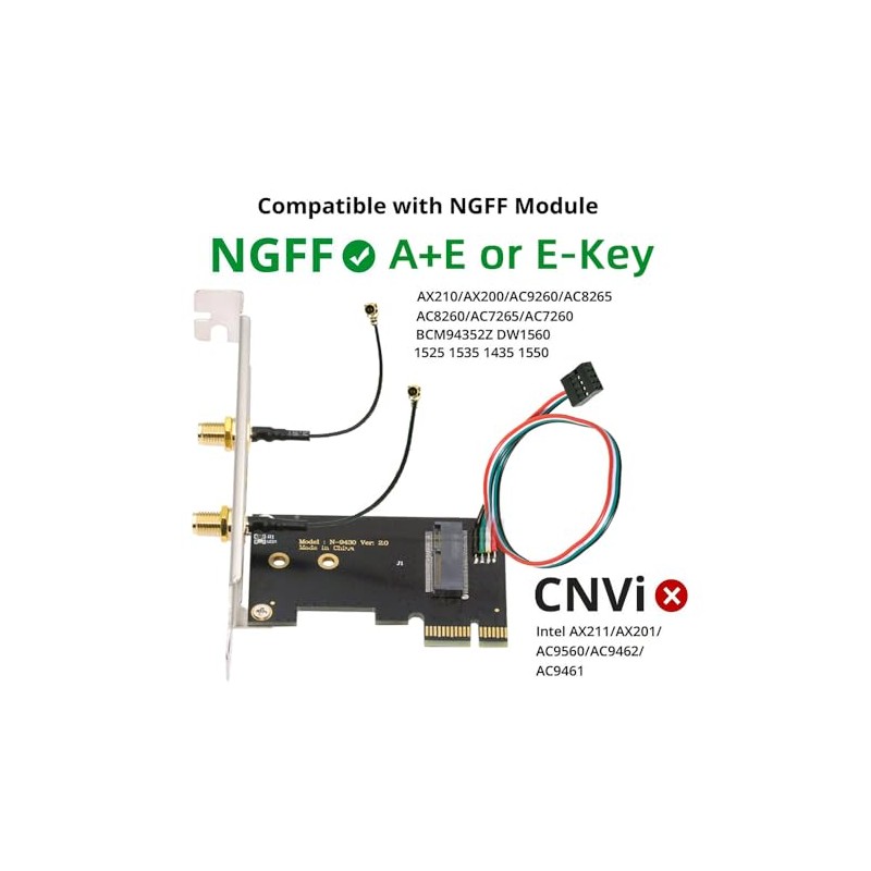 Tarjeta WiFi inalámbrica NGFF A/E-Key a PCI-E Express 1x adaptador