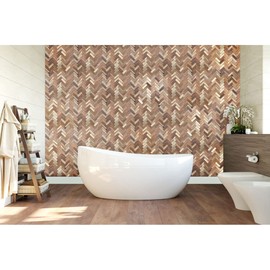 Ekena Millwork WPW12X12HEMENA Herringbone Boat Wood Mosaic Wall Tile, 11 7/8"W x 11 7/8"H x 1/2"P, Natural Finish