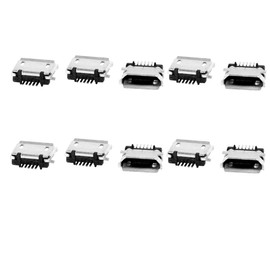 uxcell 10 Pcs USB Standard Micro Type B Female Port 5 Pin, Metal Solder Plug Connector Angle Dip Jack Repair Replacement Parts for SMT Socket Smarthone Accessories