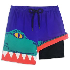 LUCOWEE Boys Bathing Trunks Boxer Brief Lined Anti Chafe Quality Swimming Shorts Swimsuits Stretchy Light Weight Quick Dry UPF 50+ Water to Land Crocodile Head Size 10-12