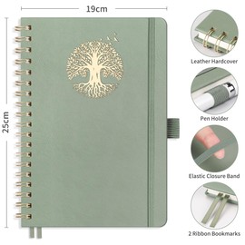 RETTACY Dotted Notebook B5 - Bullet Dot Journal Notepad for Writing,Spiral Note Book 140 Pages /70 Sheets 100gsm Paper with Bookmark,Pen Loop,Journal Stencils,Inner Pocket - LightGreen