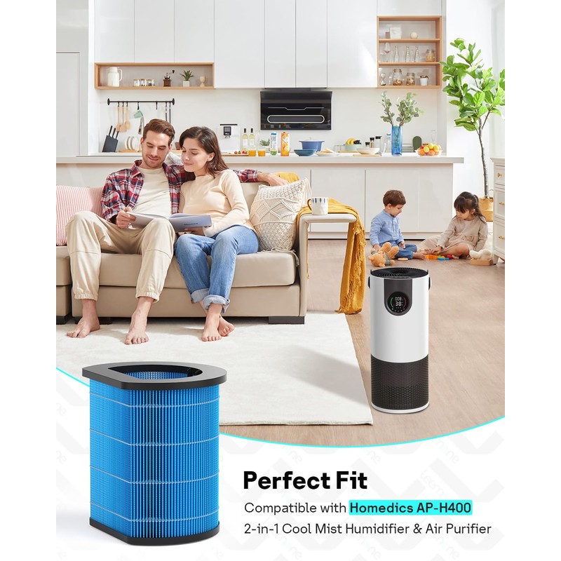 Leemone AP-H400 Replacement Filter Compatible with Homedics 2-in-1 Cool Mist