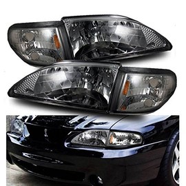 SPPC Smoke Crystal Headlights Assembly Set with Corner Light For Ford Mustang - (Pair) Driver Left and Passenger Right Side Replacement