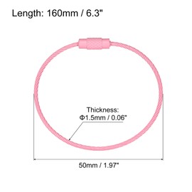 sourcing map Cable Key Rings, 6.3"/ 160mm Wire Keychain Twist Loops for Lanyards, Keychains, Luggage Tags, Pink, 12Pcs