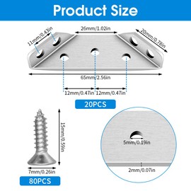 Triangle Support Made of Stainless Steel, 20 Pieces Mounting Brackets Floor Angle Brackets Triangle Shape Corner Bracket Multi Angle Common with 80 Screws for Chairs Tables Furniture Fixing