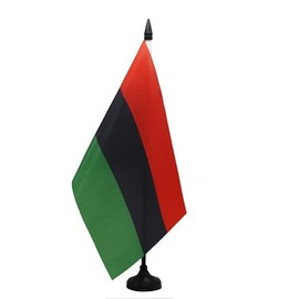 AZ FLAG - Pan-African Table Flag 21 x 14 cm - Small African American Flag for Desk 100% Polyester with 25 cm Pole and Black Plastic Base