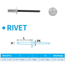 Jiozermi 60 Pcs Aluminum Closed End Pop Rivets, 3/16" x 3/8" Close End Blind Rivets Sealed Rivets Round Dome Head Decorating, Silver