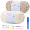 100gx2 Chunky Cotton Crochet Yarn with 4mm Hook, Soft Non-Split