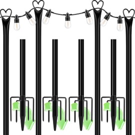 XDW-GIFTS String Light Poles with Fork for Outdoor, 4 Pack 9.8 FT Tall Metal Posts for Hanging String Lights Patio, Yard, Deck Light Holders Outside Lighting Poles for Backyard
