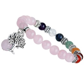 KYEYGWO 8mm Tree of Life Chakra Bracelet, Reiki Healing Balancing Lucky Charm Stretch Stone Beads Bracelet for Unisex