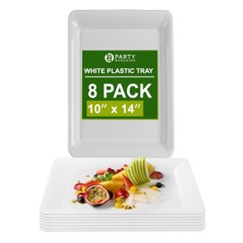 Party Bargains 10"x14" Plastic Serving Tray, White, 8 Pack